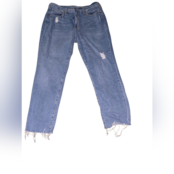 Womens Old Navy Blue OG Straight Leg Jeans with Distressed Details, Size 12 - Picture 1 of 4